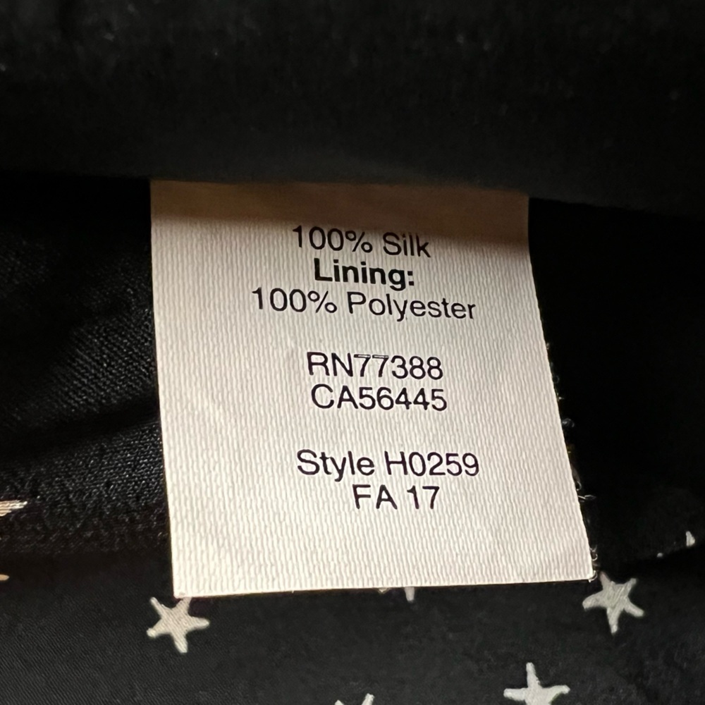 Madewell Silk Dress Black, star pattern, long sleeve, button back detail - Picture 6 of 7